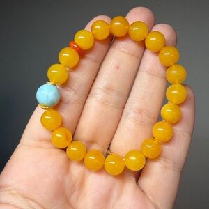 Natural Amber & Larimar Beaded Bracelet – New